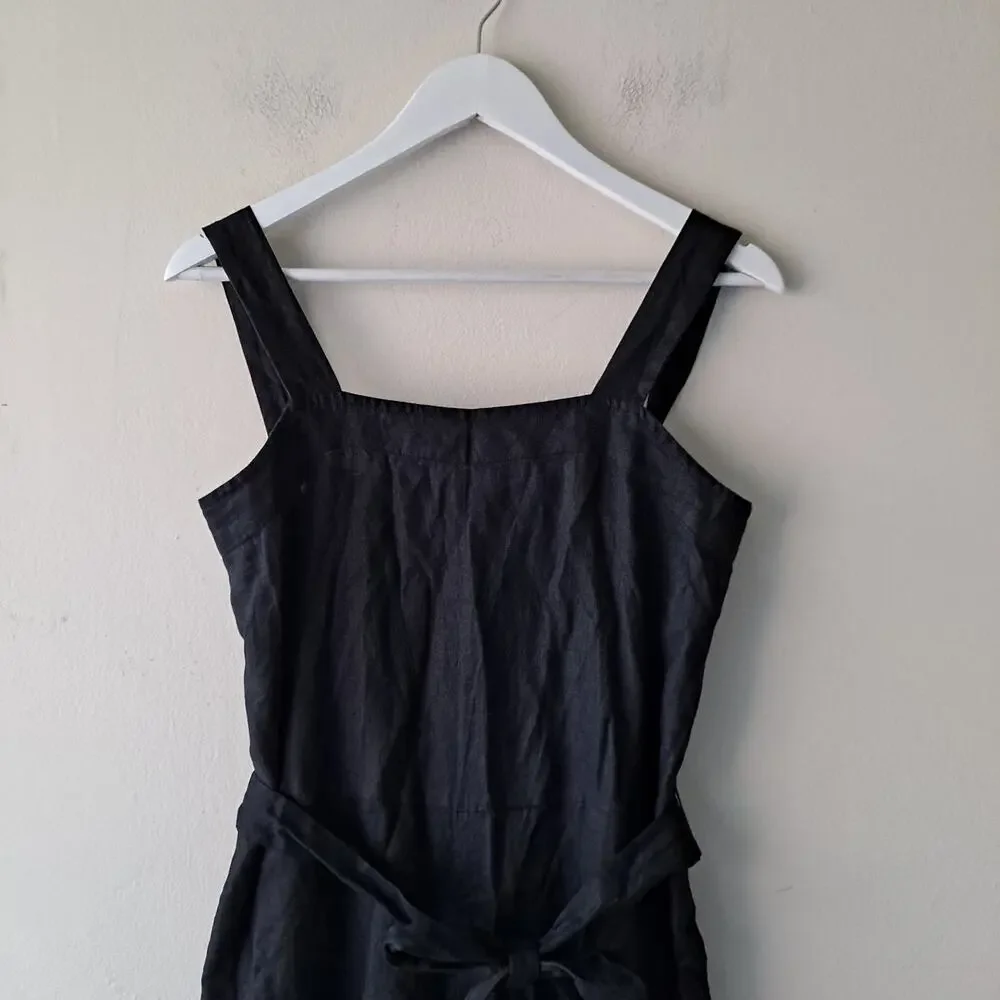 NWT Quince European Linen Square Neck Sleeveless Jumpsuit Black Women's Size S
